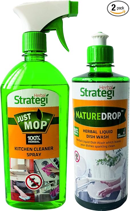 Herbal Strategi Kitchen Cleaner Spray 500ml, Dishwash Liquid 500ml (Pack of 2)