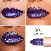 Vista 3 de Oulac Lápiz labial azul morado con purpurina, acabado infinito de alto brillo, color de labios hidratante infundido con aceite de rosa de damasco