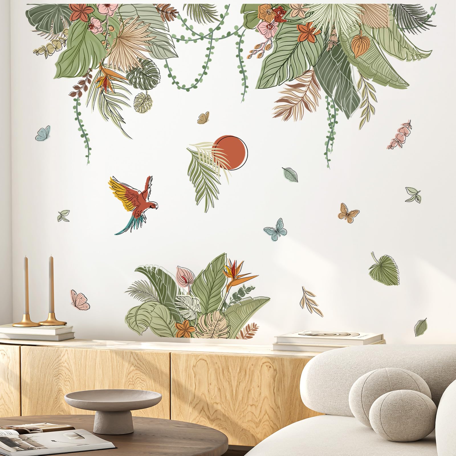 decalmile Boho Tropical Leaves Wall Decals Bohemian Floral Hanging Vine Plants Wall Stickers Living Room Bedroom TV Background Wall Decor - Image 3