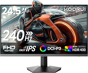 KOORUI 24 Inch 240Hz Gaming Monitor, FHD 1080P Fast IPS Computer Monitor,1 ms, Adaptive Sync, HDR400, 99% sRGB, Low Blue Light Eye Care, HDMI 2.0 / DP 1.4, VESA, Tilt, for PC, PS5, Xbox, G2511X