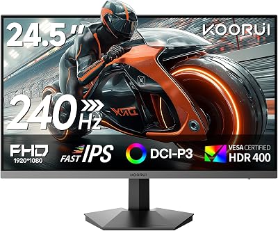 KOORUI 24 Inch 240Hz Gaming Monitor, FHD 1080P Fast IPS Computer Monitor,1 ms, Adaptive Sync, HDR400, 99% sRGB, Low Blue Light Eye Care, HDMI 2.0 / DP 1.4, VESA, Tilt, for PC, PS5, Xbox, G2511X