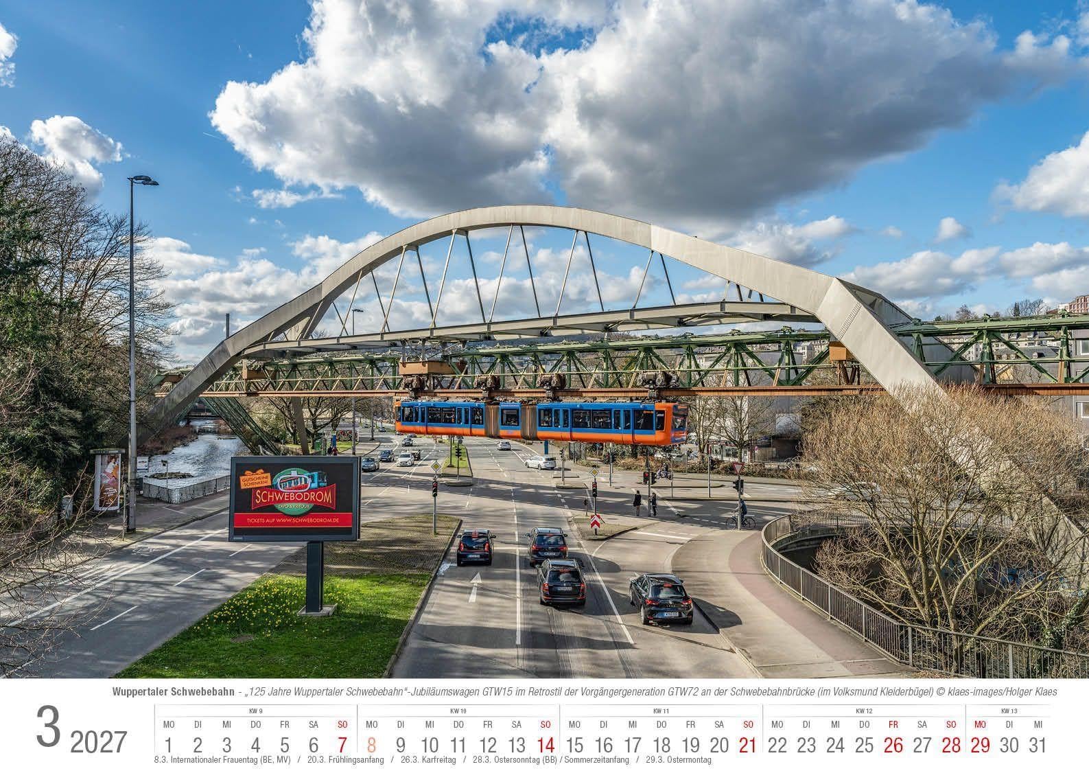 Wuppertaler Schwebebahn 2027 Bildkalender A3 Spiralbindung