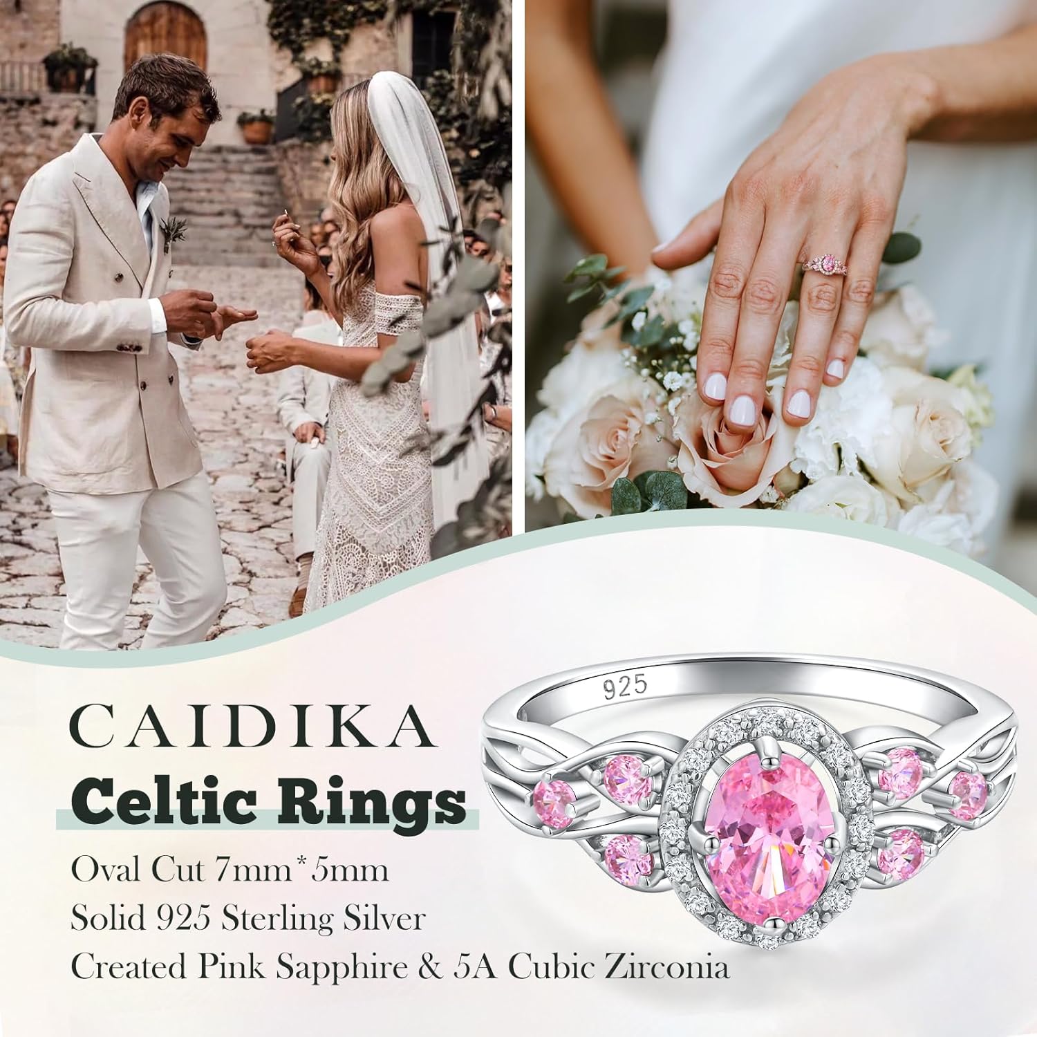 925 Sterling Silver Celtic Knot Engagement Ring for Women Moissanite/Cubic Zirconia Inlaid Oval Shaped Birthstone Rings Cocktail Wedding Birthday Jewelry(with Box)