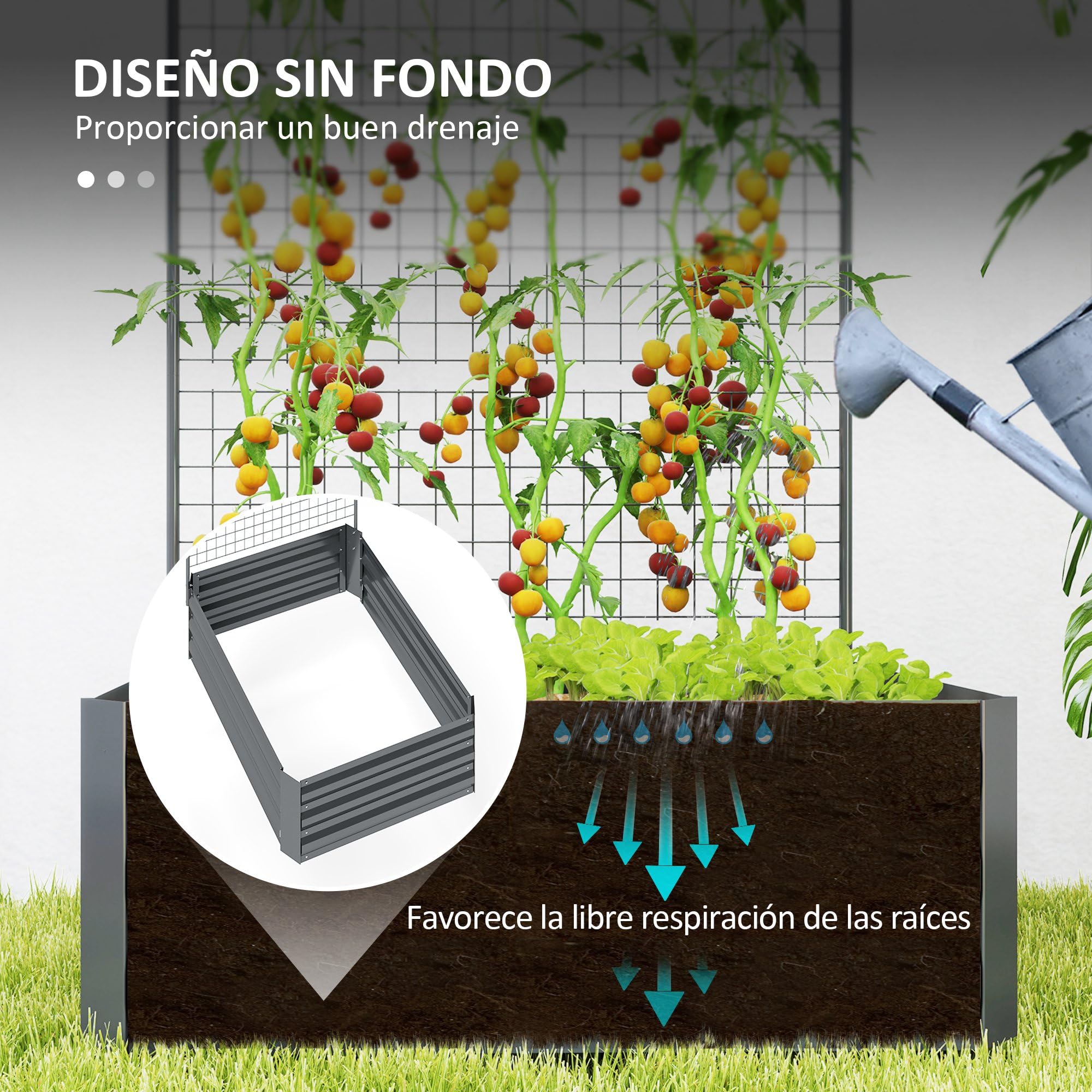 Outsunny Jardinera Exterior Grande de Acero Galvanizado Jardinera de Exterior con Celosía para Plantas Trepadoras y Fondo Abierto para Patio Terraza Balcón 80x115x125 cm Gris Oscuro