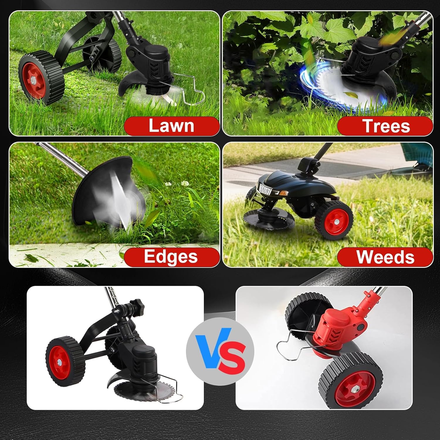 3 in 1 Cordless Electric Lawn Mower, 12V Battery Powered Electric Weed Wacker, 34.6 Inches Adjustable Heights Weed Eater with 2 Wheel, Edger Lawn Tool for Grass Lawn Care, Yards, Parks Black