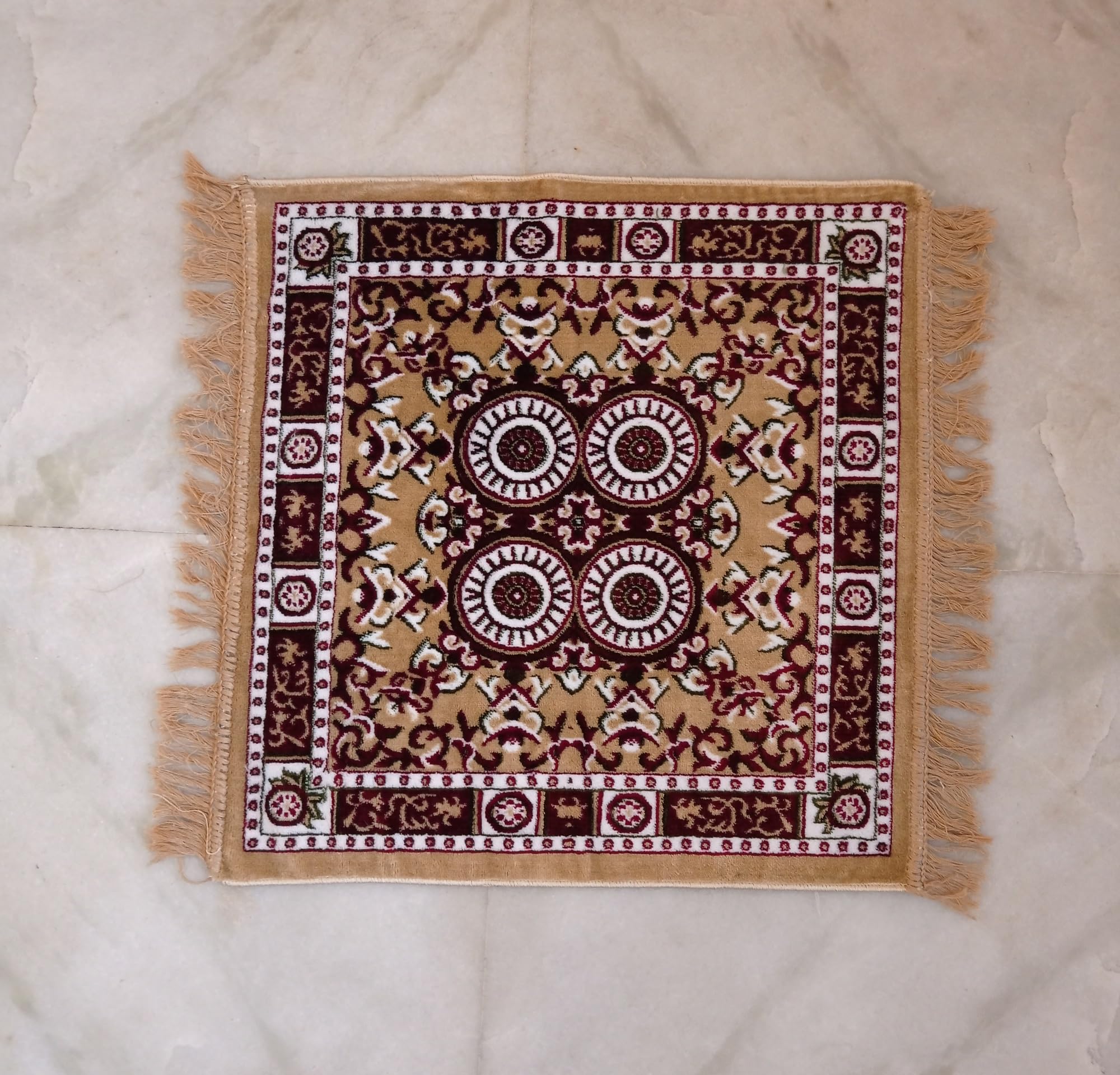 Premium Velvet Pooja Mat 60x60 cm - Soft Brown Floor Mat for Home Temple, Meditation, Prayer & Sitting - Washable, Non-Slip & Comfortable Velvet Aasan. Pack of-1-image-45