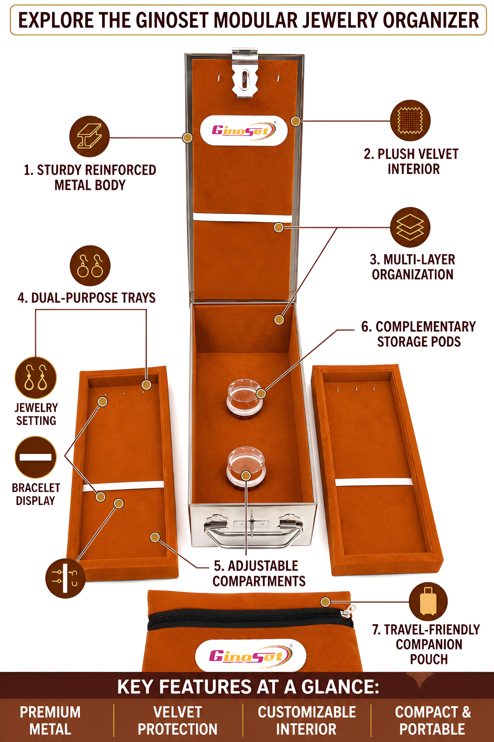 GinoSet Stainless Steel Safe Bank Locker Jewellery Ornaments Storage And Cash Container Box with Cushion - with Velvet Lining Size-10.2 Inch (Brown) 4