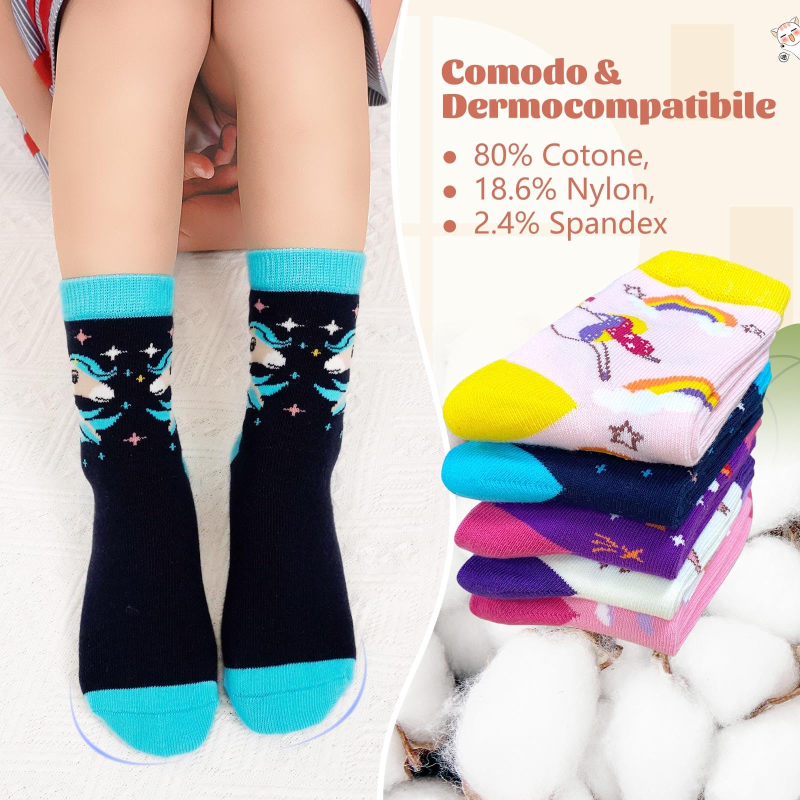 ZAKASA Calzini Bambina Ragazze Divertenti: Calze Cotone Fantasia Bambino Animali Calzino Corti Colorate Bambini