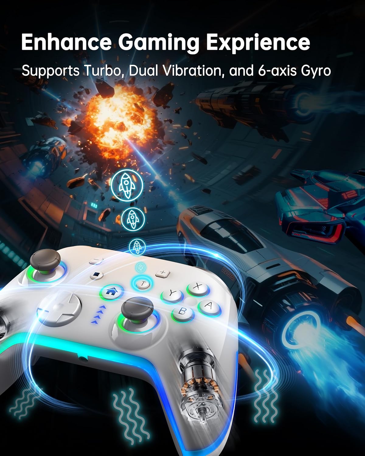 Bcofo Wireless Mobile Gaming Controller for iPhone/Android/Switch/Laptop, Wired Control for PC/Steam, Programmable Game Gamepad with Phone Clip for Gamer, with RGB Lighting/Turbo/Vibration (Gray)