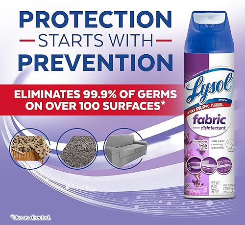 Vista 12 de Lysol Aerosol desinfectante de tela, desinfectante y antibacteriano, para desinfectar y desodorizar muebles suaves, Sundrenched Linen de 15 onzas