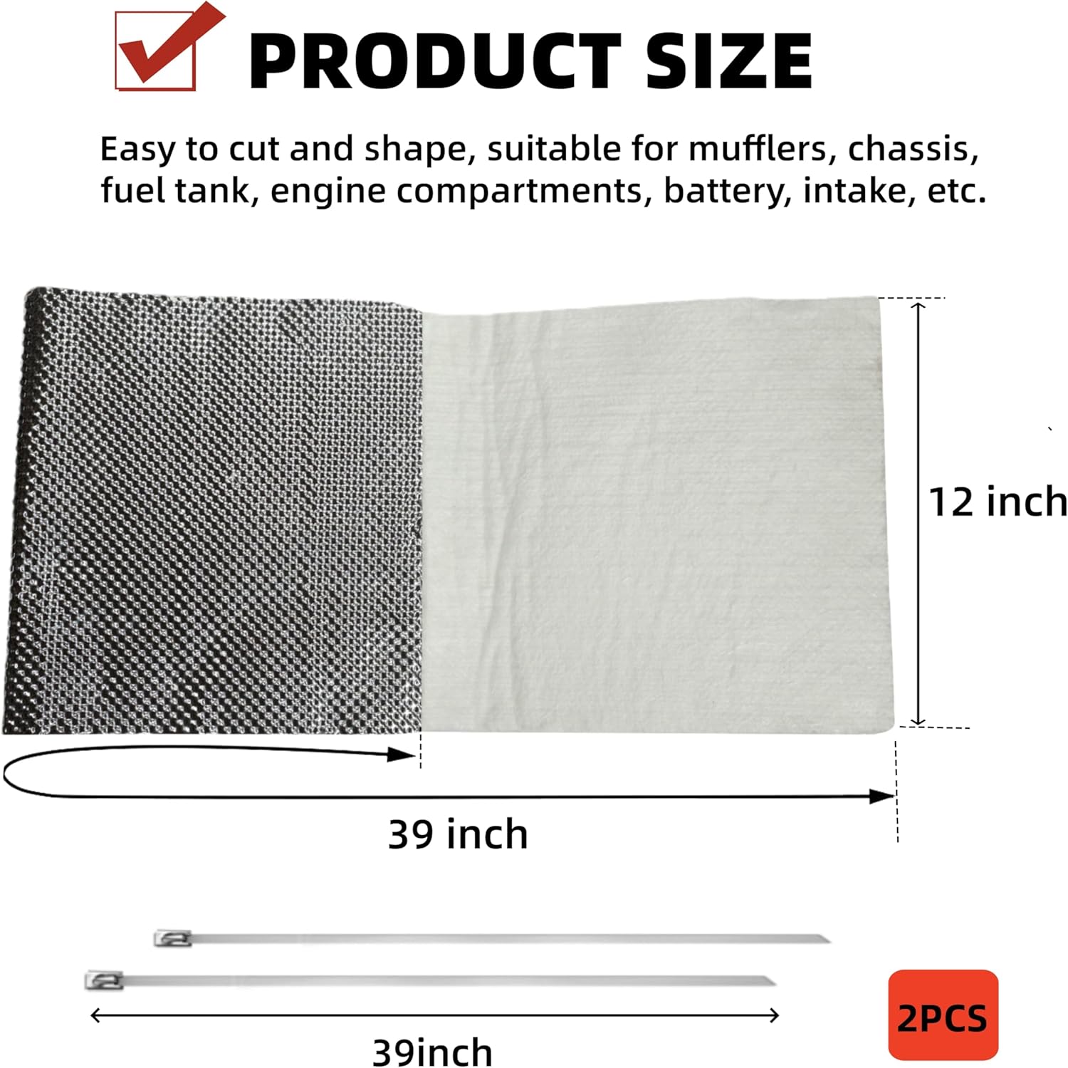 Exhaust Heat Shield Wrap - Aluminum Fiberglass Automotive Muffler Insulation Armor, 12"x39" Sheet for Exhaust Pipe, Motorcycle, Car Undercarriage, Fuel Tank & Firewall