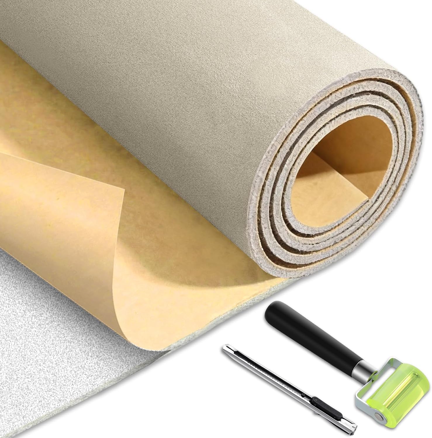 Self-Adhesive Auto Headliner Fabric 96×60 Inch Suede Headliner Replacement with Foam Backing Auto Roof Replacement Material with Roller and Knife for Car Truck SUV Rv Roof DIY(Black)