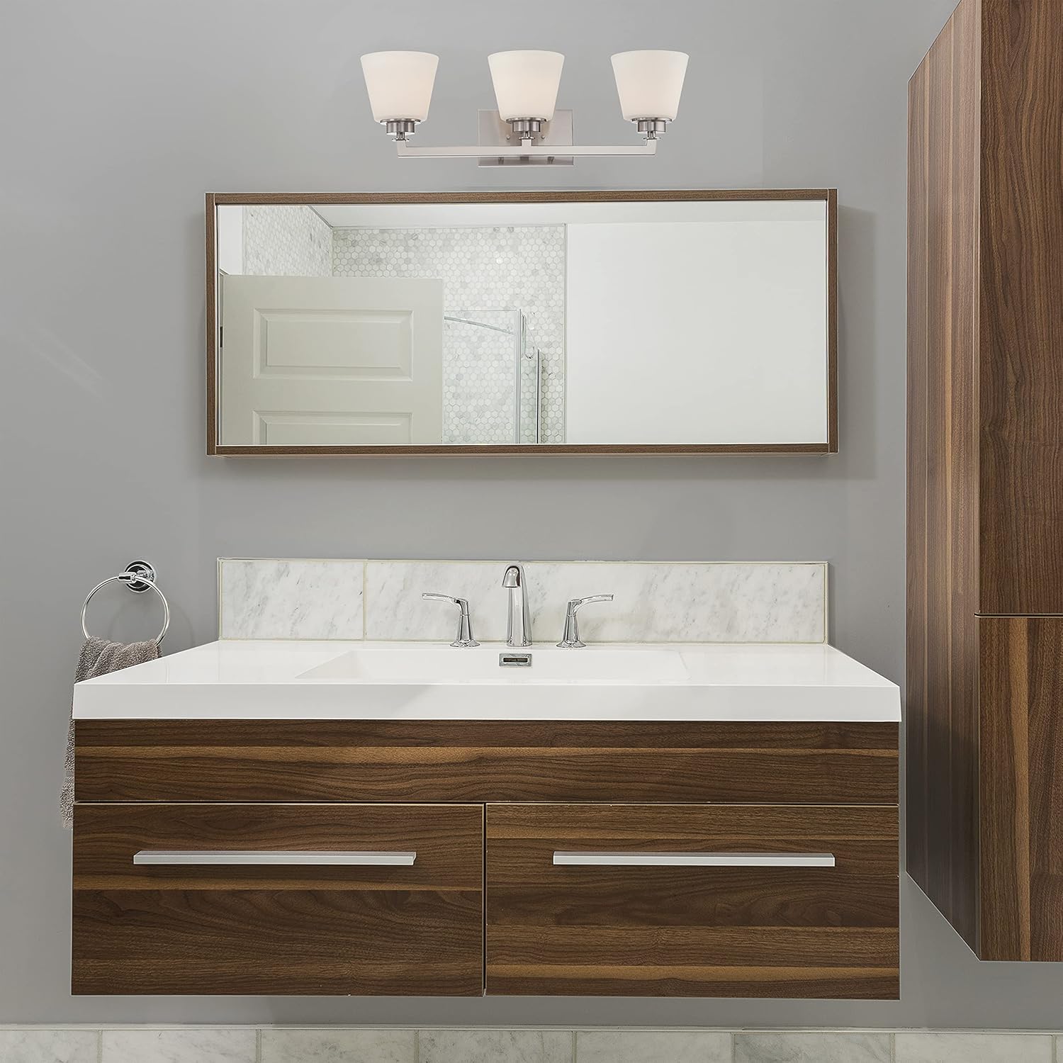 Nuvo 60/5453 Three Light Vanity, 3Lt, Satin White Glass Brushed Nickel