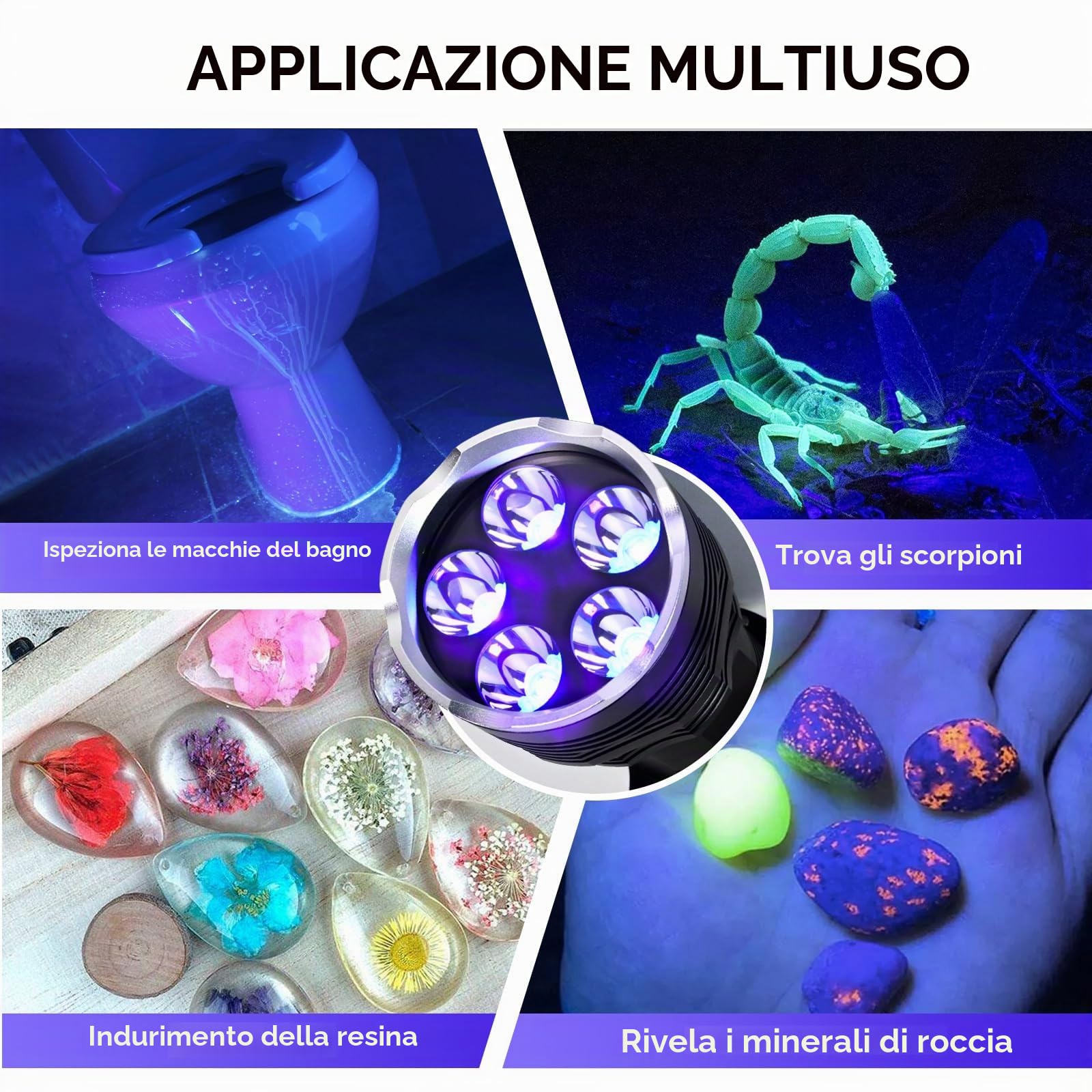 UltraFire Torcia UV 395nm, Luce Ultravioletta ad Alta Potenza da 50W, Lampada UV Portatile a Lungo Raggio per Ricerca di Ambra, Rocce, Caccia agli Scorpioni, Indurimento Resina, Rilevamento Perdite
