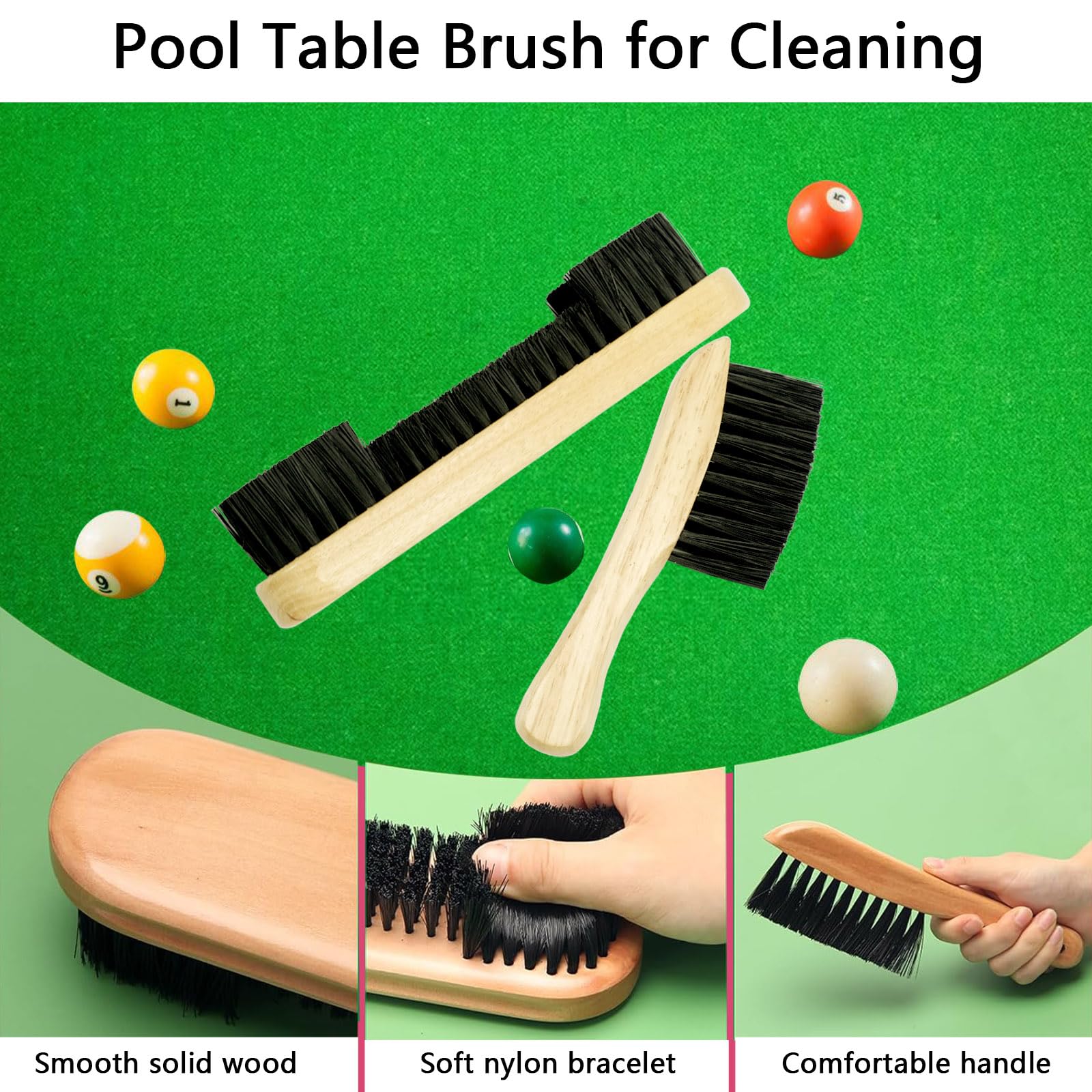4 PCS Pool Table Brush,Billiards and Rail Brushes Set,for Cleaning,With Wooden Handle,Snooker Accessories for Snooker Table,Brush/Sticky Lint Roller/Cue Cleaning Cloth - Image 4