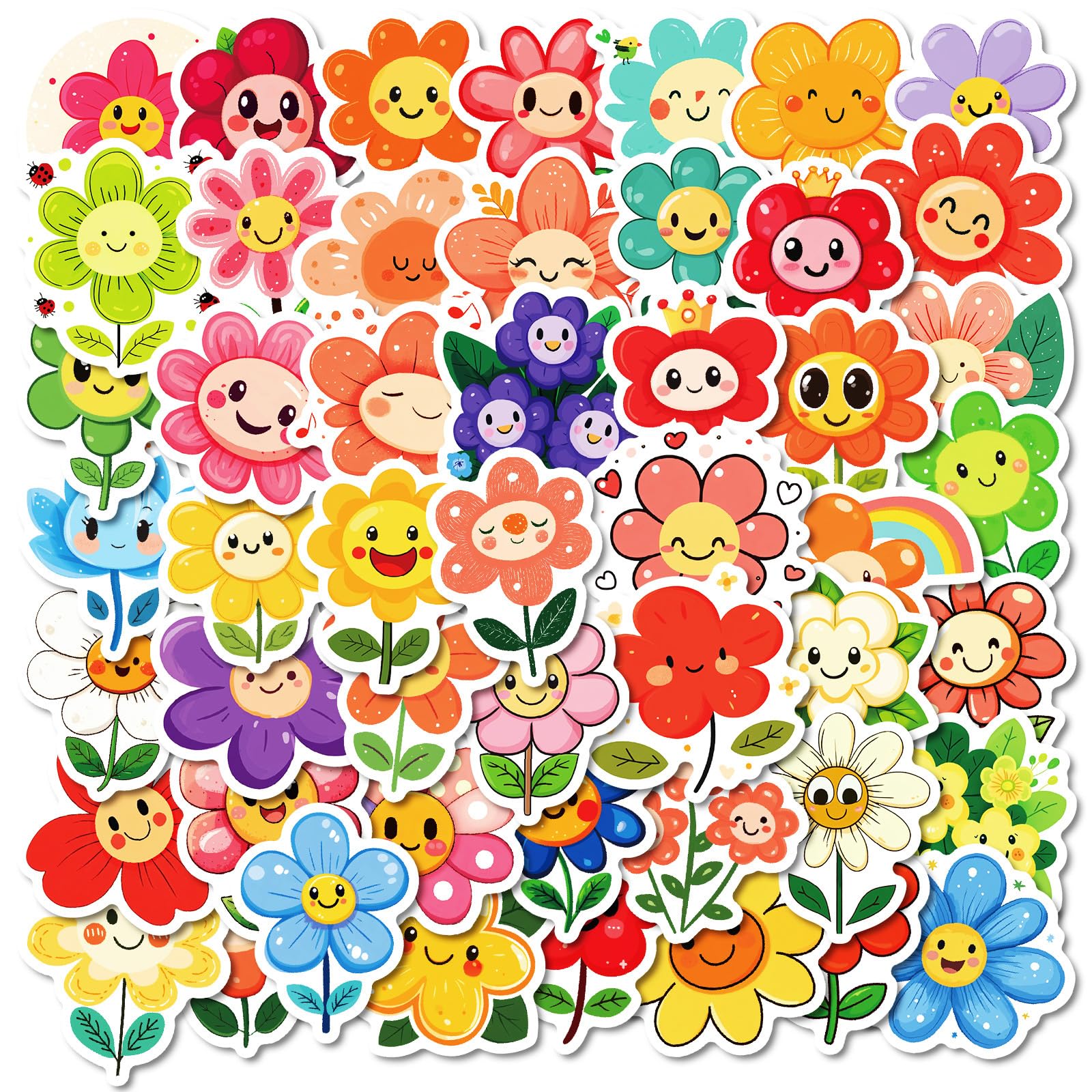 50 Pieces Flower Stickers for Water Bottle|Vinyl Waterproof Sticker Laptop Skateboard Phone Car Decals for Teens Adults Party Favors Supplies Decor (Flower Decals)