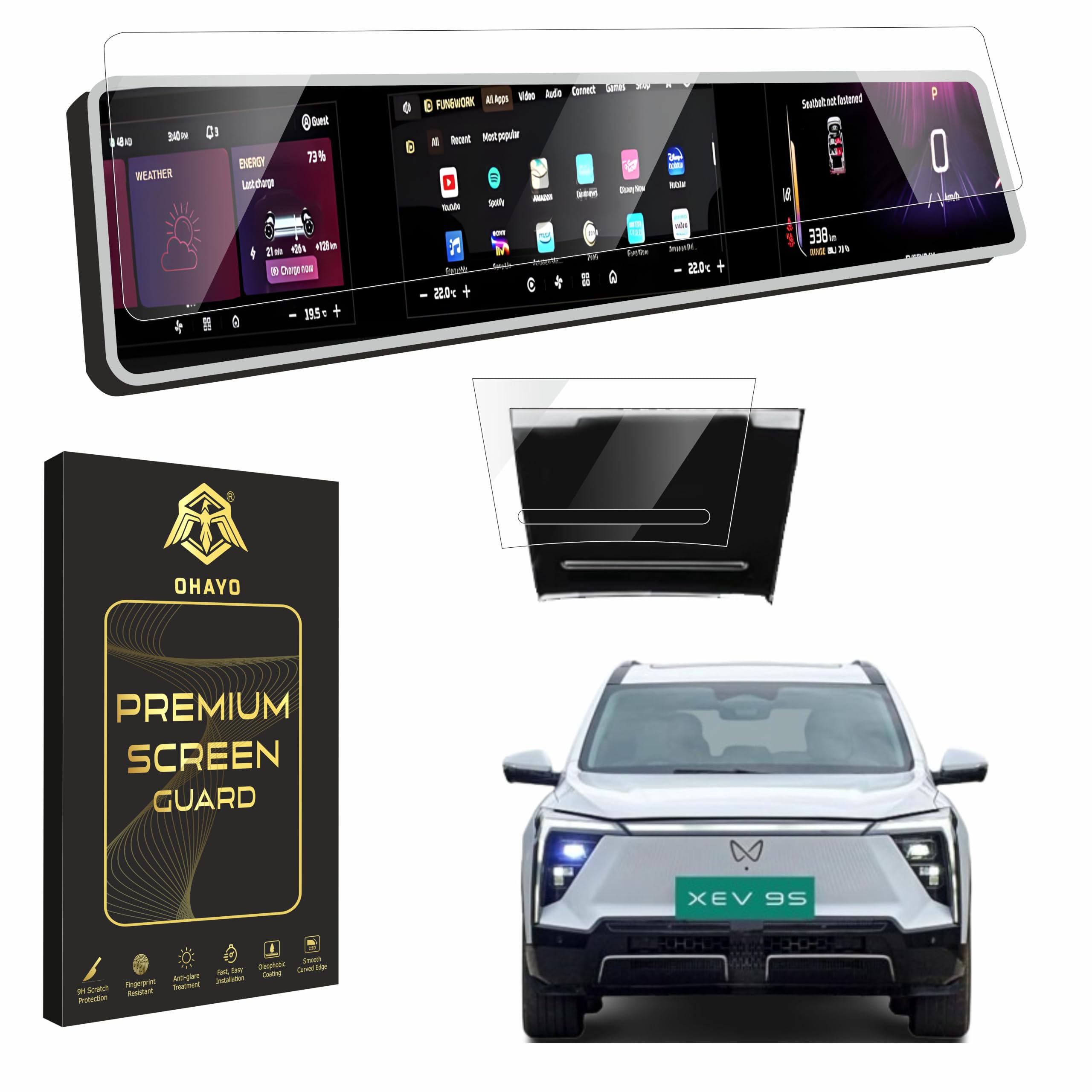 OHAYO Screen Protector Combo Compatible with Mahindra XEV 9e & XEV 9s 2025-2026 Electric SUV | 12.3 Inch Touchscreen Display Protector + Storage Panel Protective Film | Precision Fit for Pack One, Pack Two & Pack Three Above | Scratch Resistant, Water Repellent, Bubble-Free Application with Installation Kit | Digital Instrument Cluster Accessories | Not Tempered Glass-image-8