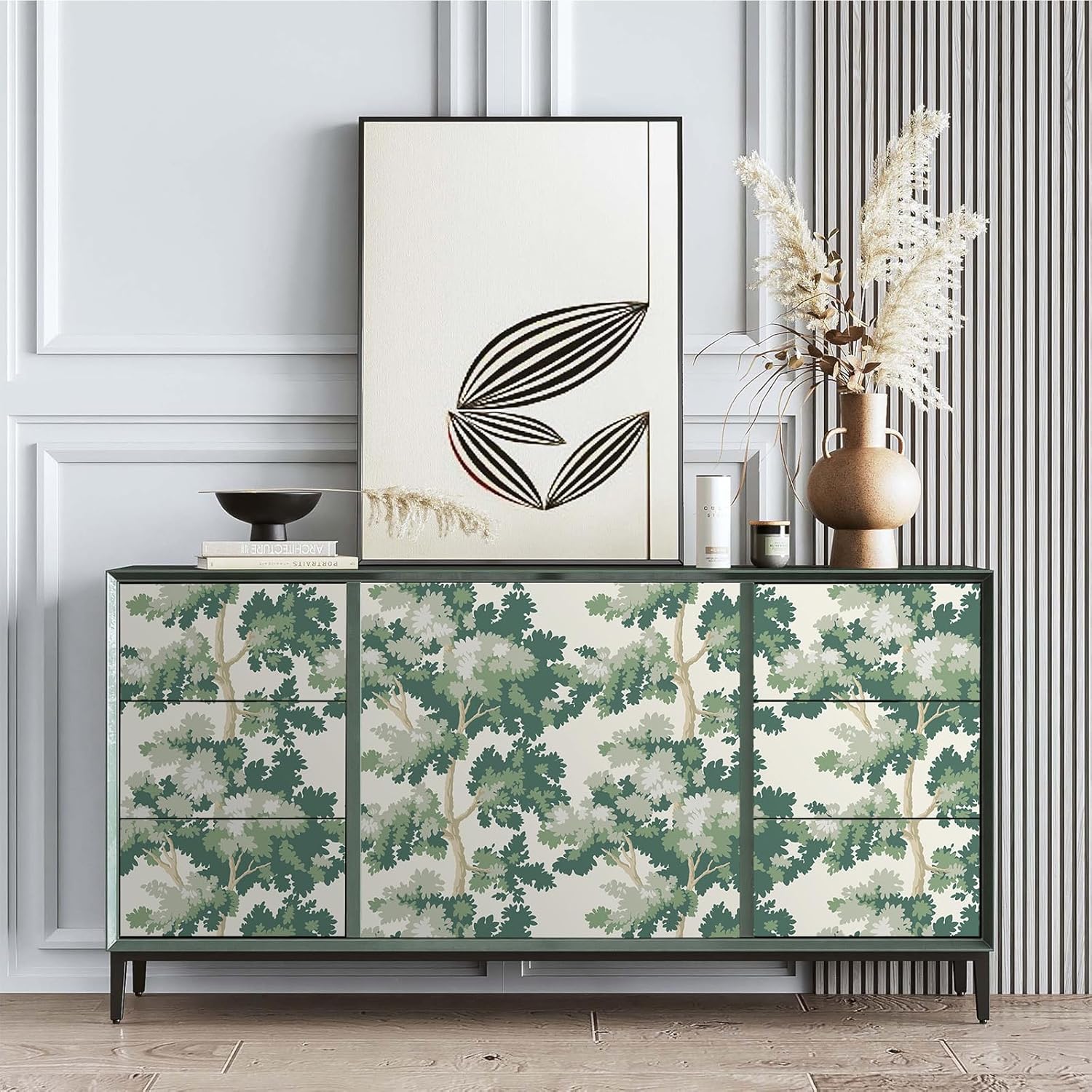 Tomete Forest Wallpaper Tree Peel and Stick Wallpaper Green Forest Contact Paper Peel and Stick Modern Mural Removable Leaf Contact Paper Self-Adhesive Bathroom Waterproof Vintage Vinyl 393inL 17inW
