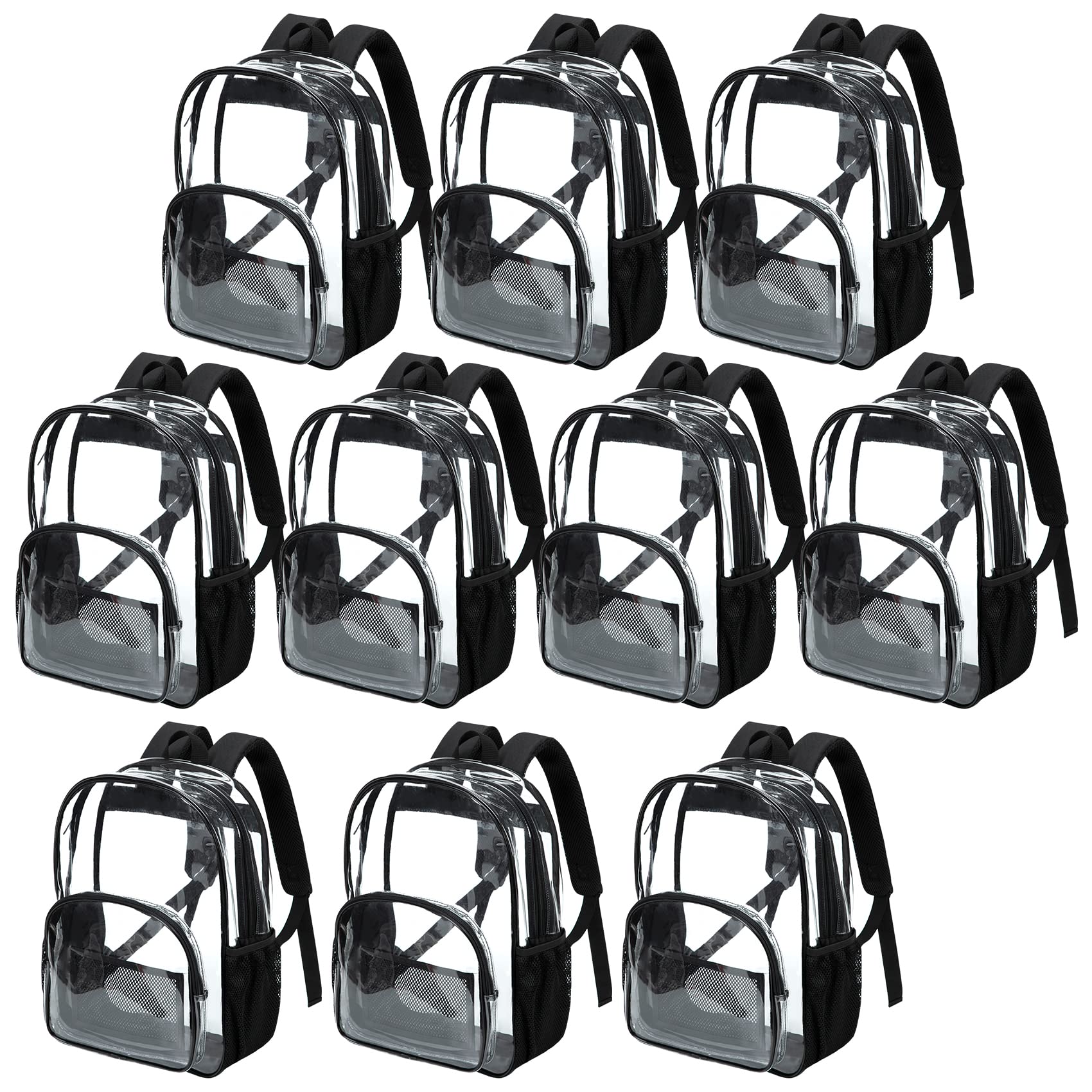 10Packs Clear Backpack for School Sdudents Transparent See through Bookbags Daypack Plastic Large for Work, College, Concert Stadium 10sets Bluk Bulk