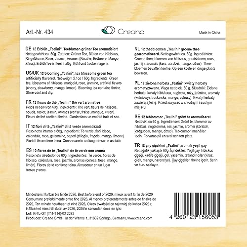 Miniatura 6 de Creano Flores de té en tamaño de taza, juego de regalo en caja de té de madera, 12 té verde en flor en 4 variedades, regalo para mujeres, madres,