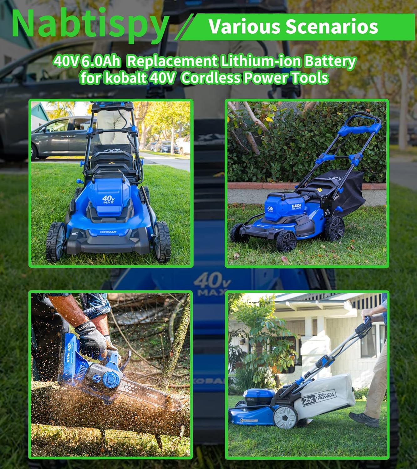 Replacement for Kobalt 40V Max Battery 6.0Ah Rechargeable Lithium Ion (Li-Ion) Cordless Power Equipment KPM1040A-03, KM-1640-06, KM 4040-06, Cordless Power Tool