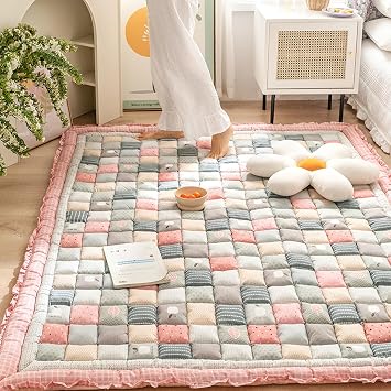Garden Chic Japanese Floor Mattress, Roll Up Futon Mattress Topper with Non Slip Bottom, Portable and Foldable Japanese Tatami Mat Shiki Futon for Grils, Adults, Camping and Guest, 35.43x62.99in