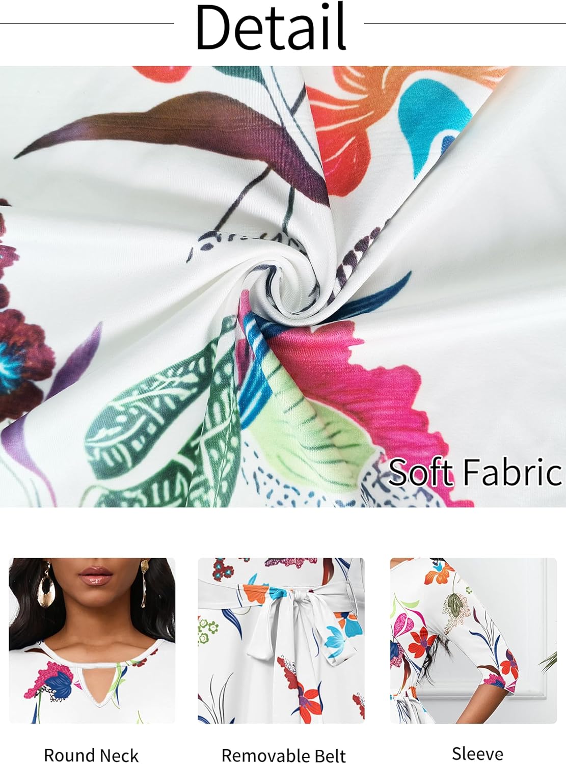 CLOCOR 女性用ミディドレス カジュアル Aライン フィット&amp;フレア ドレス クルーネック 7分袖 キーホール カクテル