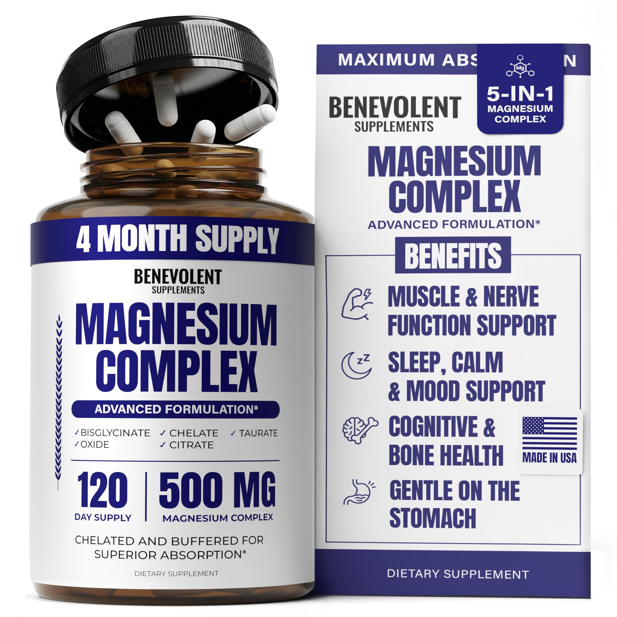 Magnesium Complex Non-GMO Capsules - 500mg, 120