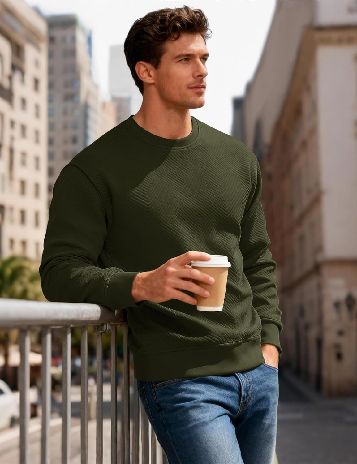 MAGCOMSEN Mens Crewneck Sweatshirts Long Sleeve Geometric Textured Pullover Shirts Winter Fall Casual Soft Sweatshirt - Image 4