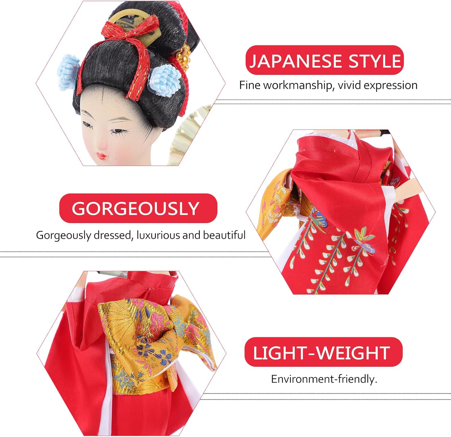 HEALLILY Kiyoshi Geisha Decorative Doll 9.05In Porcelain Kimono Figurine Asian Home Decor Accent for Living Room Bedroom Table Ornament