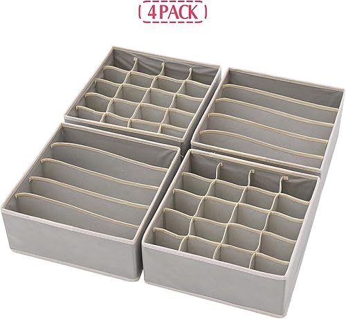 Miniatura 3 de DIOMMELL Juego de 4 cajas de almacenamiento de tela plegables para armario, aparador, cajón, cestas de tela, contenedores divisores para ropa, ropa