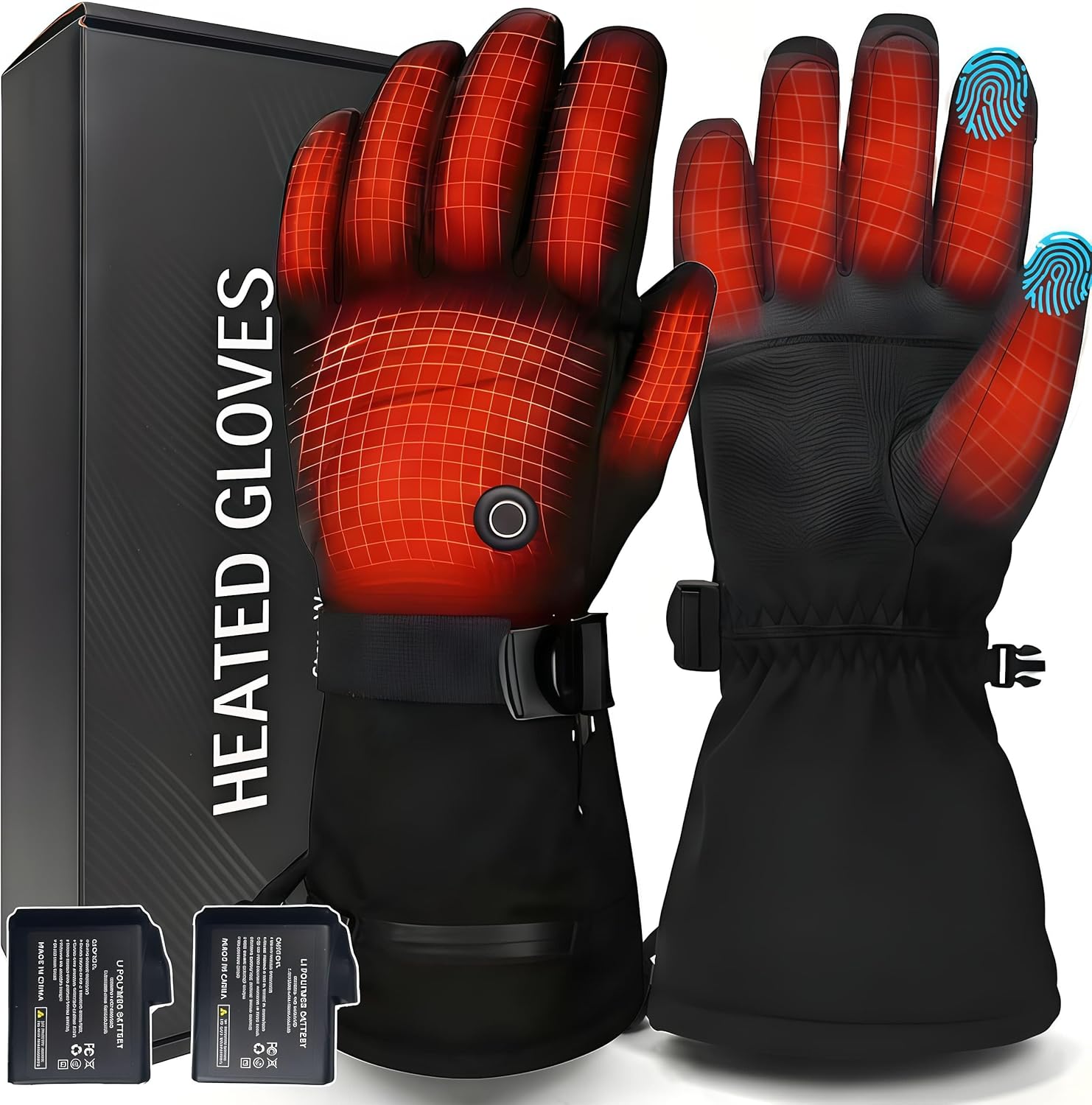 Rechargeable Heated Gloves for Men Women, 7.4V Waterproof Touchscreen Electric Ski Gloves with 3-8 Hours Heating for Winter Outdoor Work, Skiing, Hunting, Hiking, Camping, Riding, Fishing
