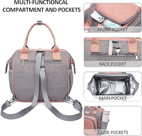 Vista 21 de MCBD Lonchera térmica para mujer, bolsa grande de 3 vías de transporte, mochila enfriadora reutilizable a prueba de fugas con correa ajustable