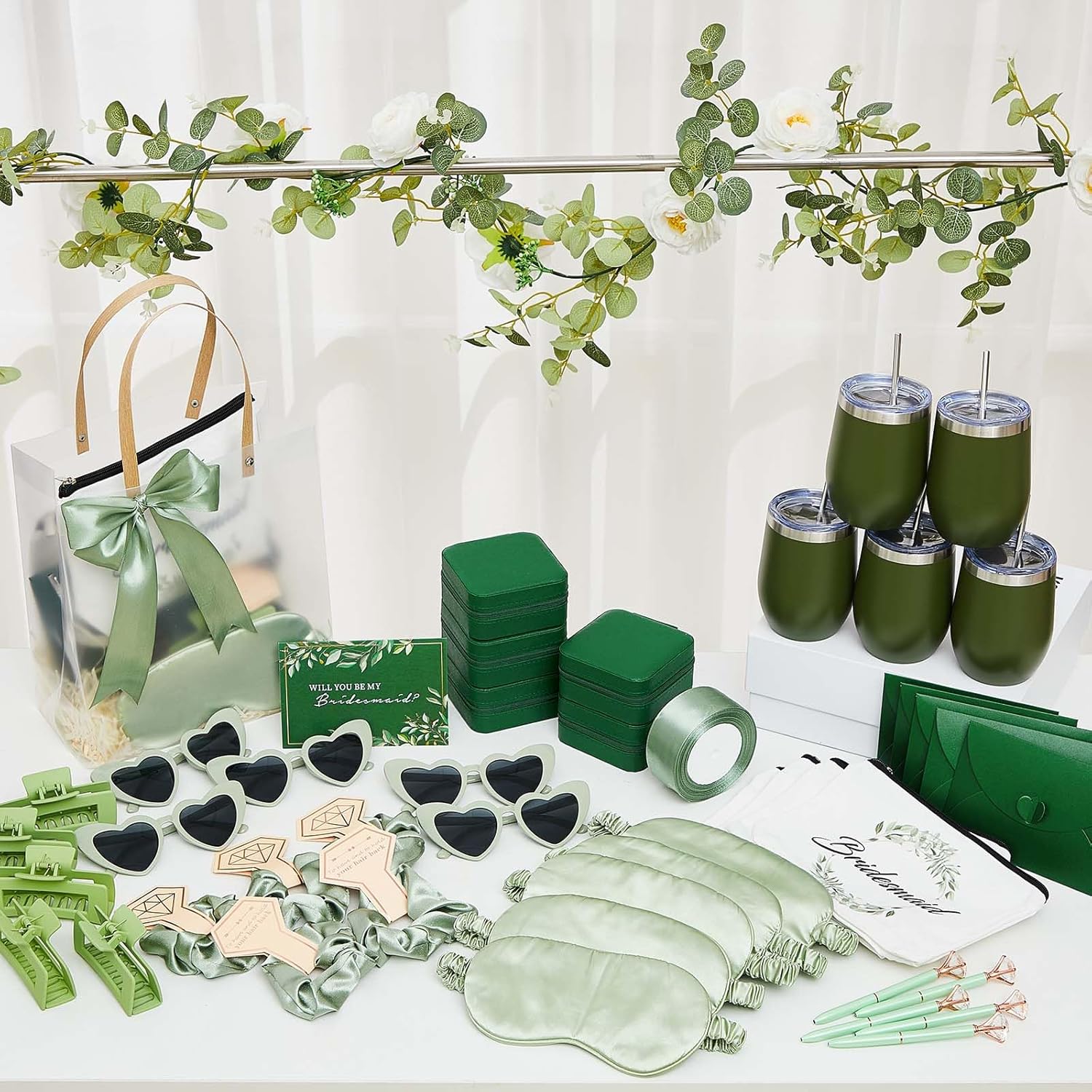 68 Pcs Bridesmaid Proposal Gifts Will You Be My Bridesmaid Gift Set of 6, 12 oz Tumbler Jewelry Box Cosmetic Makeup Bag Scrunchies Invited Cards Favors for Bridal Wedding Bachelorette Party - Image 3