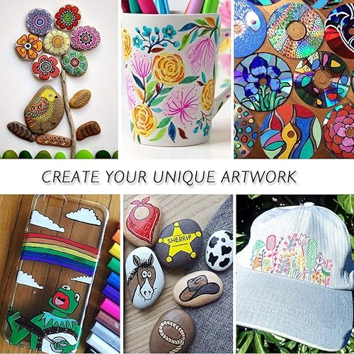 Miniatura 5 de 35 rotuladores de pintura acrílica, doble paquete de punta extra fina y media, para pintura en roca, taza, cerámica, vidrio, madera, pintura de