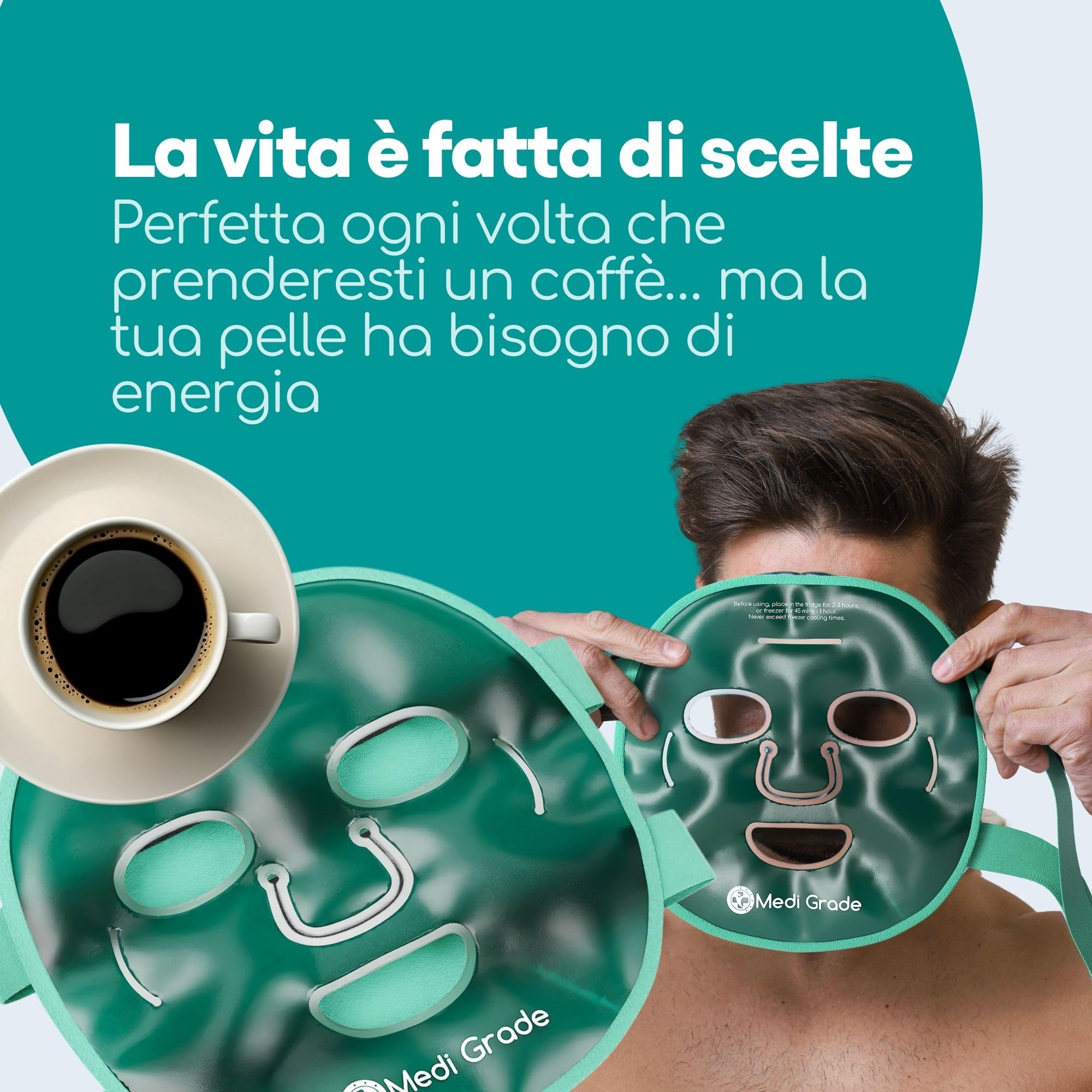 Maschera Viso e Occhi Rinfrescante – Gel a Tecnologia Medi Grade – Set Completo di Maschera per il Viso, Patch Occhi e Contorno Occhi, con Borsa – Rinfresca, Contro Gonfiore e Occhiaie