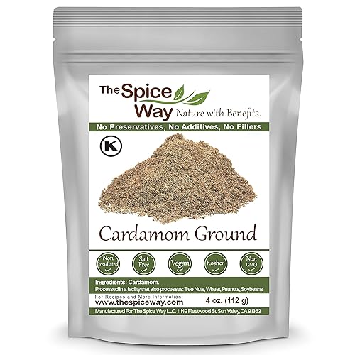 The Spice Way OK - Cardamomo molido - ( 4 onzas) de cardamomo decorado verde molido kosher, color verde molido