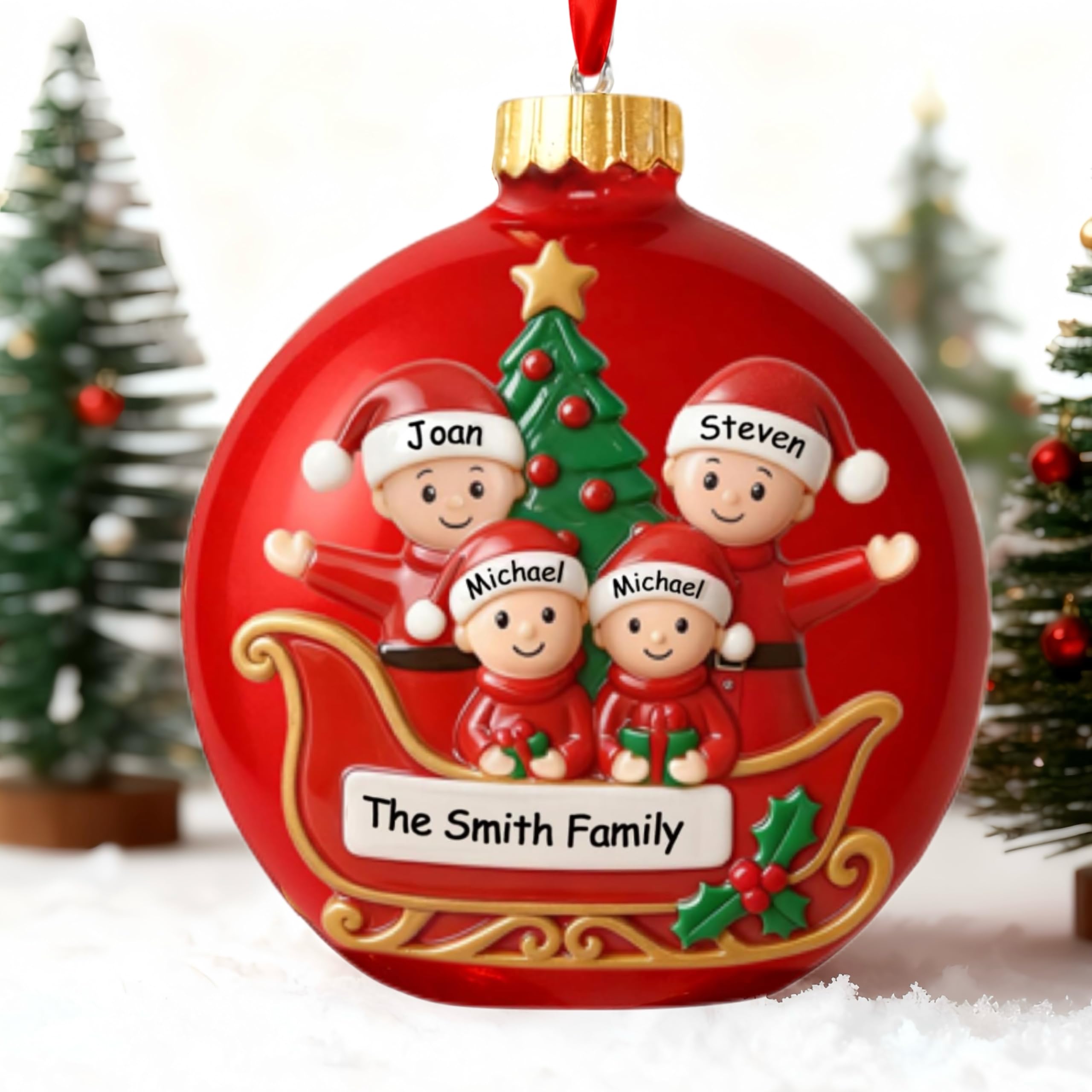 Bemaystar Personalised Family Christmas Bauble- Solid Resin Bauble Holiday Tree Decoration, Family of 4 christmas 2025, Keepsake Gift for Christmas Family