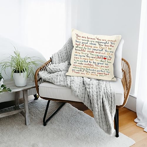 Miniatura 2 de YUESHARE - Funda de almohada de lino con citas inspiradoras con texto en inglés "You Are Brave Enough Loved", regalos motivacionales para decoración