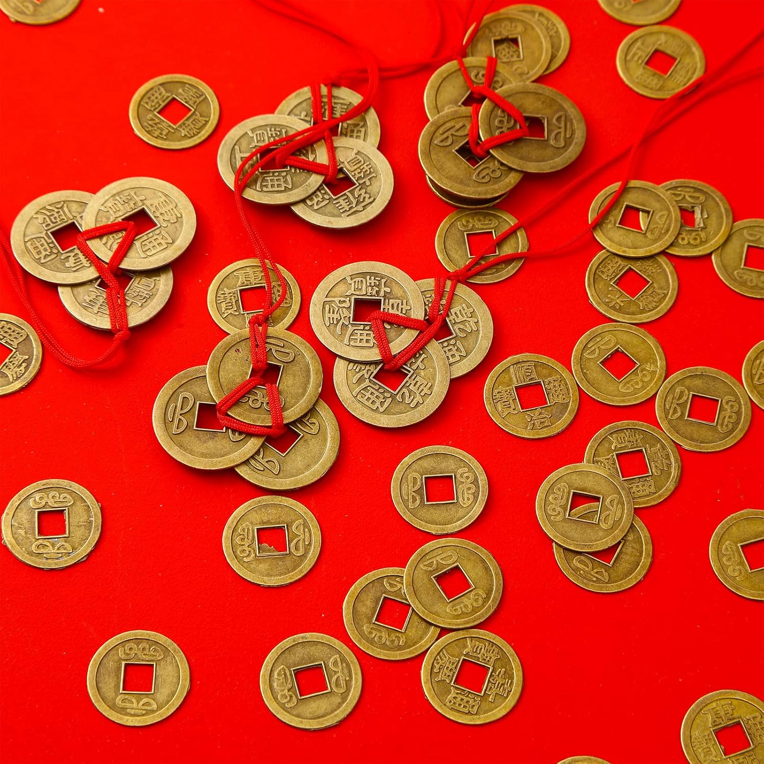 Hicarer 115 Pieces Chinese Feng Shui Coins Fortune Good Luck Traditional I-Ching Coins with Red Rope for Health Wealth Success Good Luck Chinese New Year