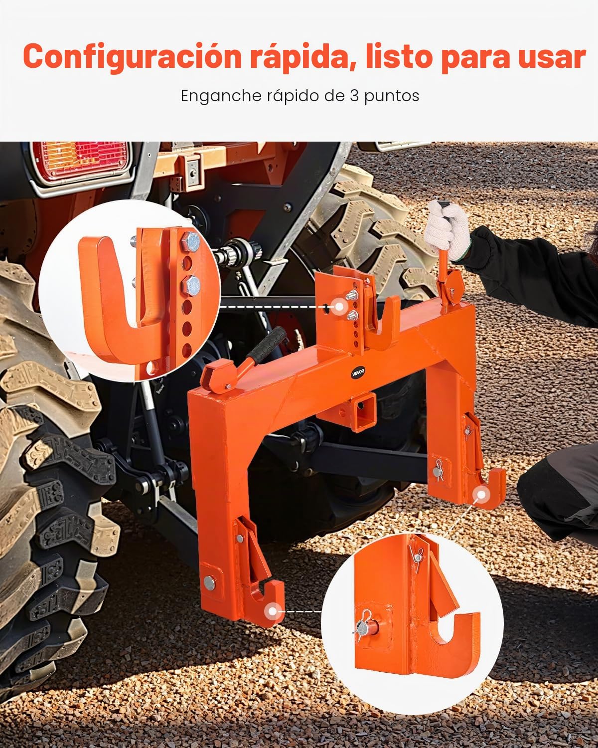 VEVOR Enganche Rápido de 3 Puntos para Tractores de 770×210×605 mm, Carga 1367 kg, 5 Niveles de Ajuste, Aluminio Reforzado, Adaptador de 3 Puntos para Tractores de Categoría 1 y 2, Equipos Agrícolas