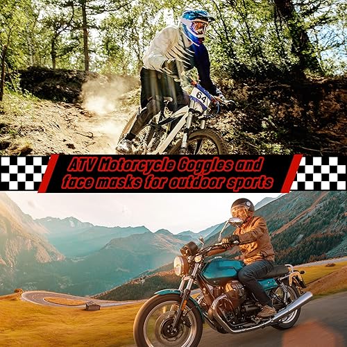 Vista 14 de Tallew 4 gafas de motocross para hombres y mujeres, resistentes al viento, ajustables, ATV y 4 máscaras faciales transpirables para el cuello Varios