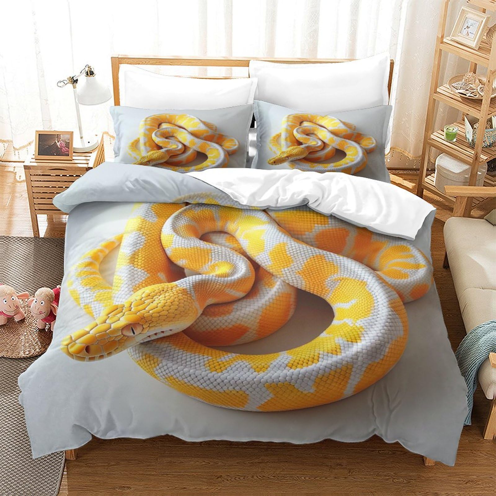 P1S9U7W5Y 3D Printed Realistic Snake Pattern Duvet Cover Set 3pcs Microfiber Animal Bedding Set King（220x240cm）