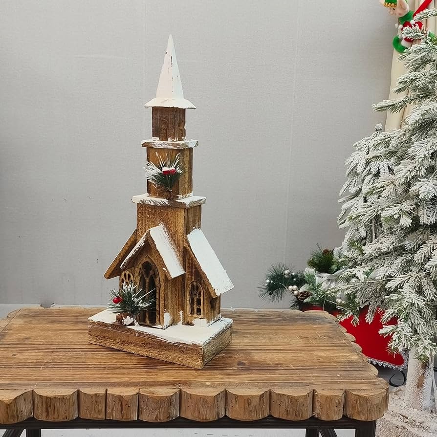 Amazon.co.jp: shjxi ライト付きクリスマスビレッジハウス、木製