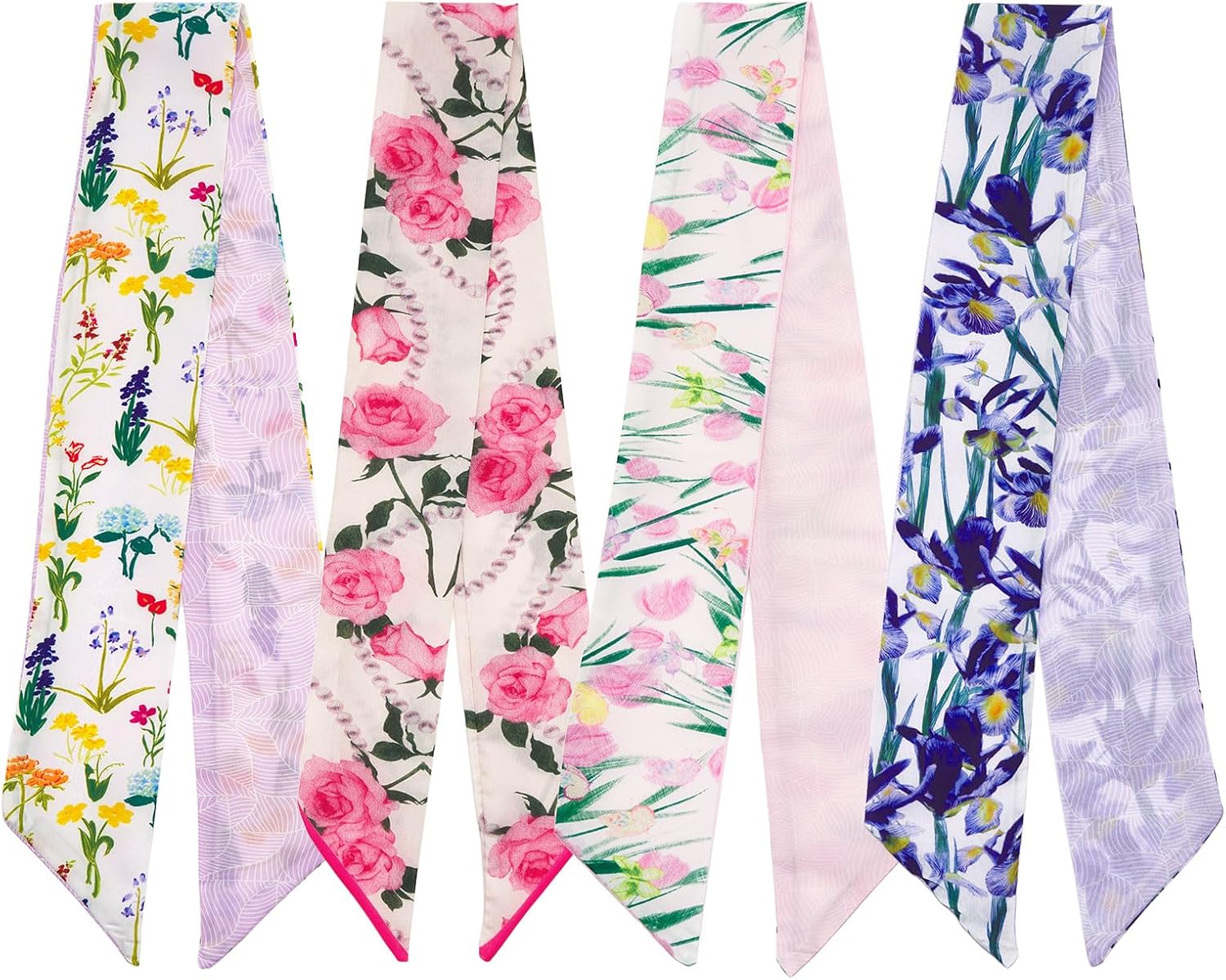 QIUTIMIY 4 Pack Purse Scarf Handbags Skinny Twill Hair Scarves Narrow Neck Scarf Band Women Fashion Accessories Bag Charms