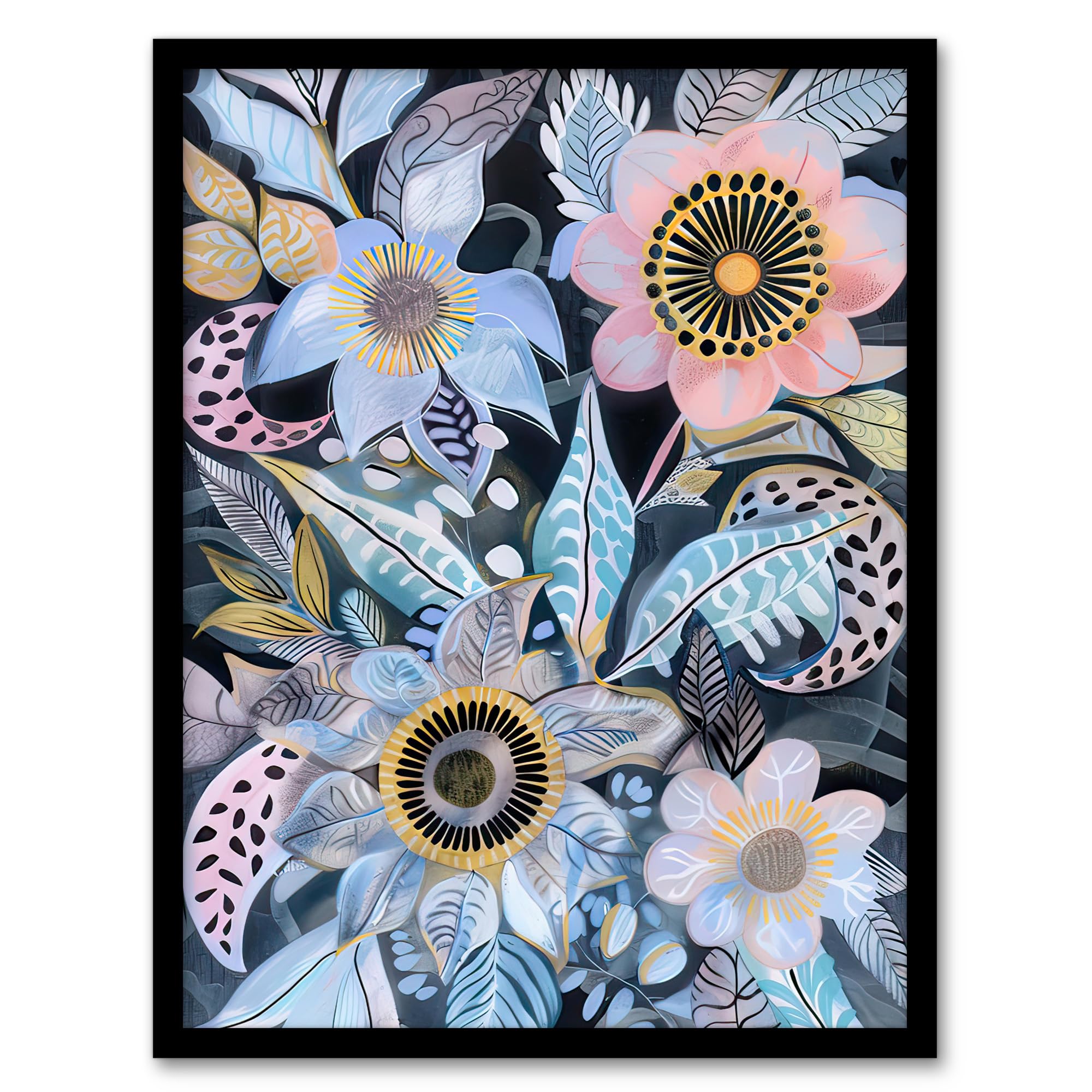 Artery8 Pastel Boho Flower Garden Bouquet Folk Art Living Room Artwork Framed Wall Art Print 18X24 Inch