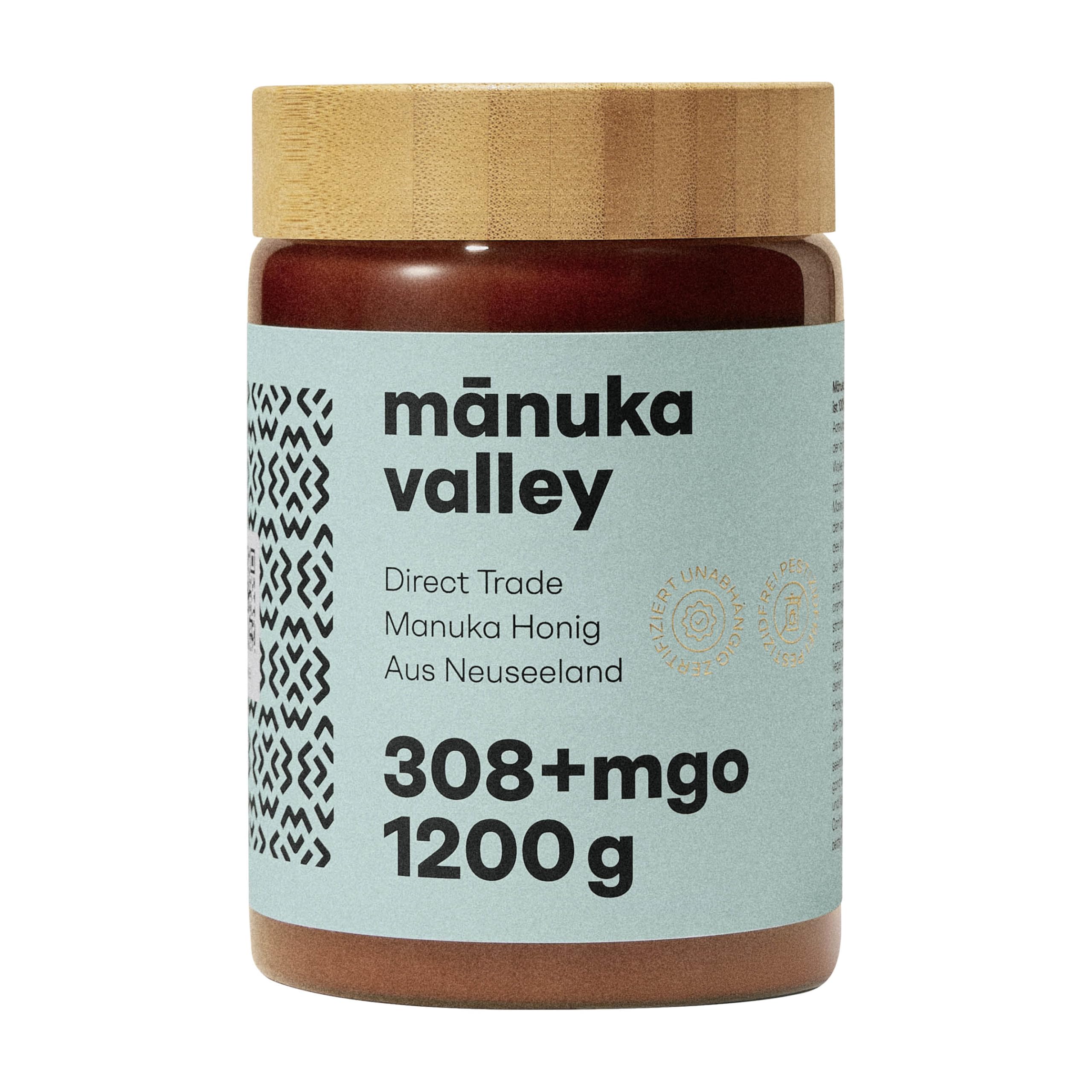 MANUKA VALLEY – Manuka Honig mit 308+ MGO im Glas. 1.200 g. Laborgeprüft und zertifiziert – 100% natürlicher Manuka-Honig aus Neuseeland. Cremiger, milder und zarter Manukahonig