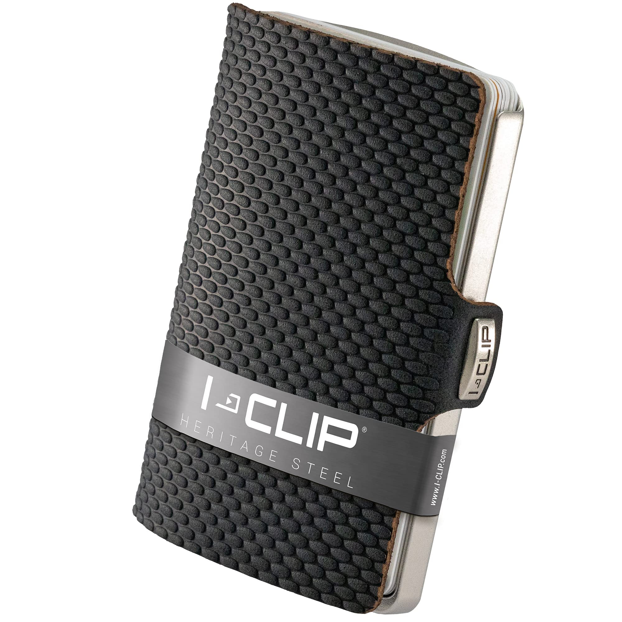 I-CLIP Porte-Monnaie en Acier Inoxydable avec Pince à Billets Interchangeable - Portefeuille Fin - Porte-Monnaie en Cuir - Porte-Cartes en Acier Inoxydable- Milanaise sablé Noir