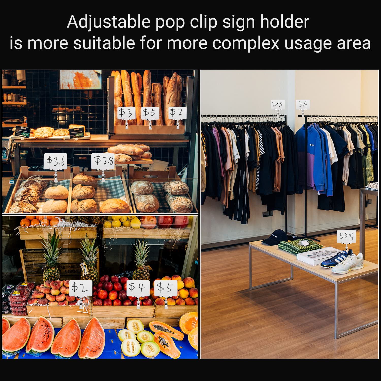 10 Stück Mini Kunststoff Tafelschild mit Clip, Display Clips Drehbares, Preisschild, Merchandise Schild, Display Clip Halter, für Geschäft, Party, Büro, Ausstellung (weiß)