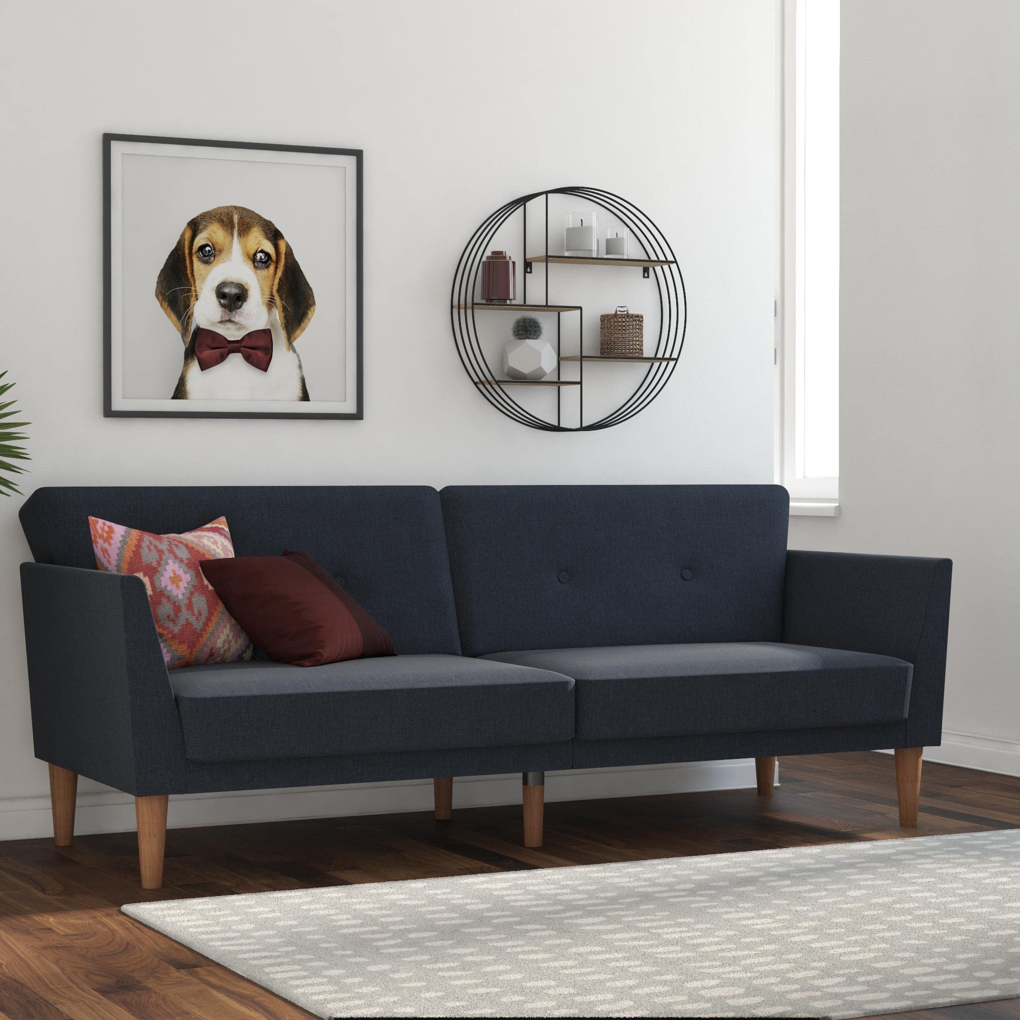 Novogratz Regal Sofabed Blue Linen, 86x205x81cm (DxWxH)